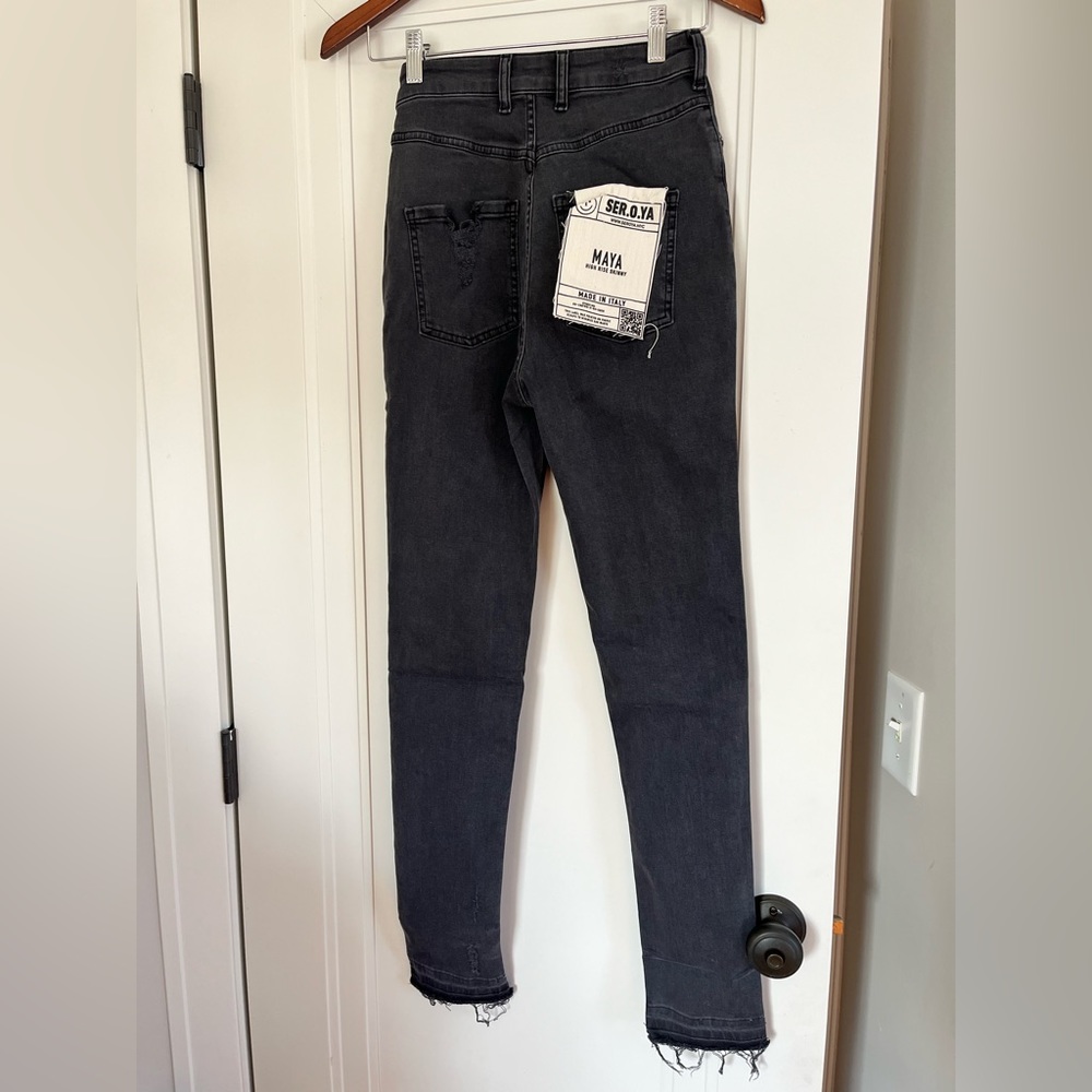 NWT $249 Seroya Maya High Rise Skinny Jean Ash Edge Raw Hem Size 26 made Italy - Picture 5 of 5